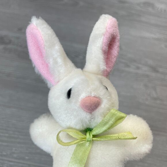 Vintage Caltoy Topper the White Bunny Rabbit Plush Green Bow Mini Stuffed Animal - Picture 2 of 12